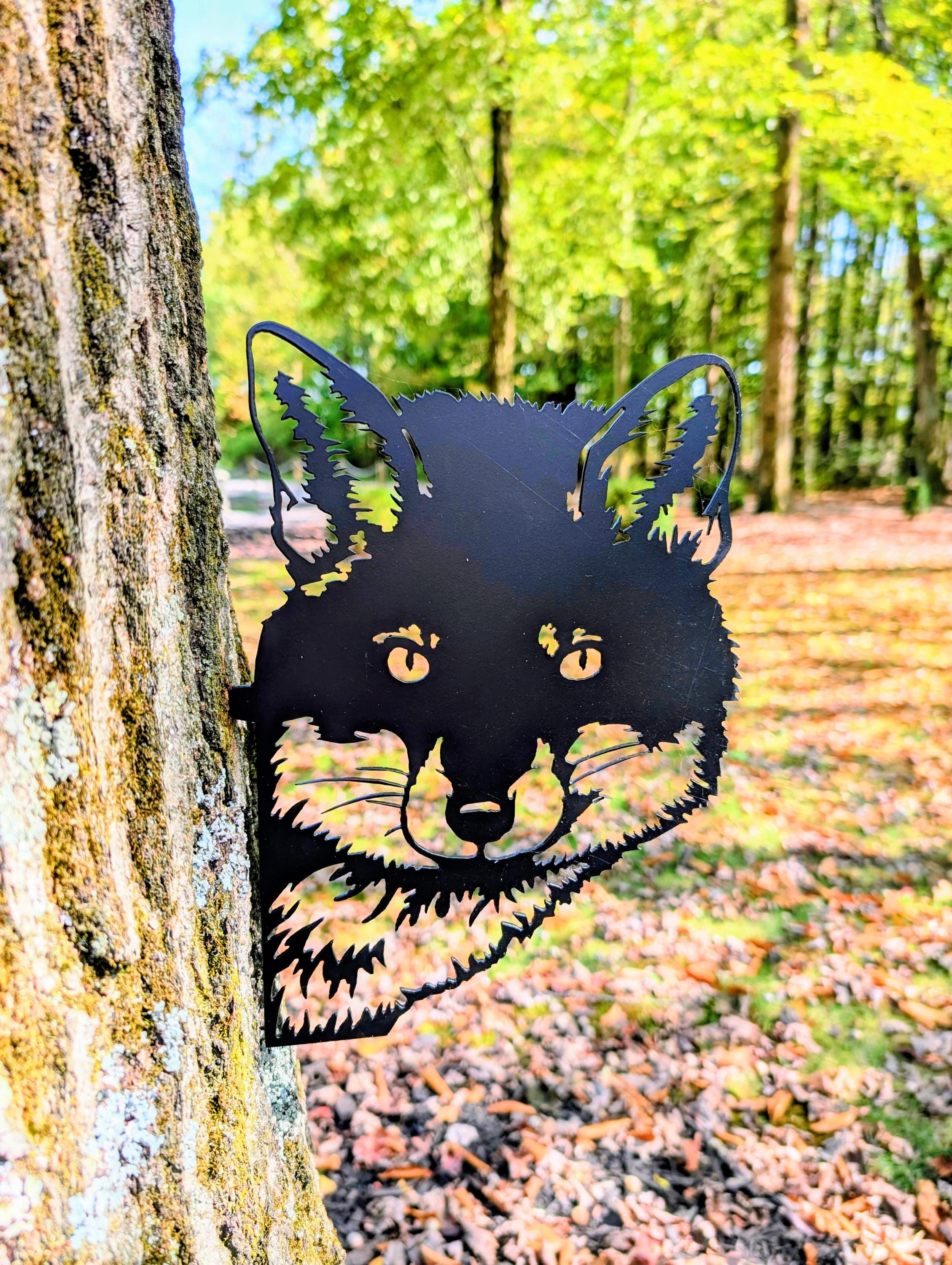 Peeking Fox Metal Yard Stake Metal Garden Stake — front view on white background