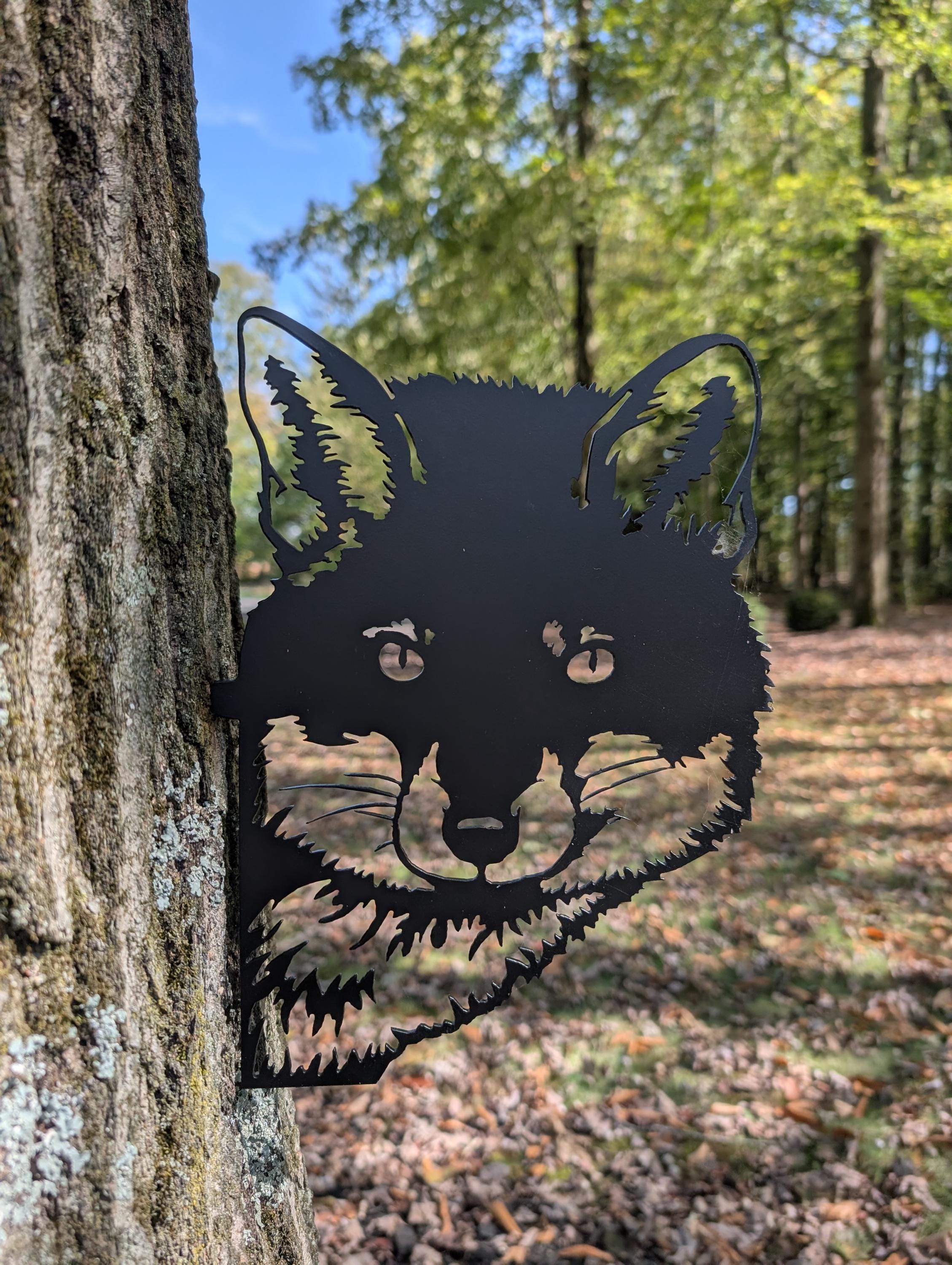 Peeking Fox Metal Yard Stake Metal Garden Stake — detail view