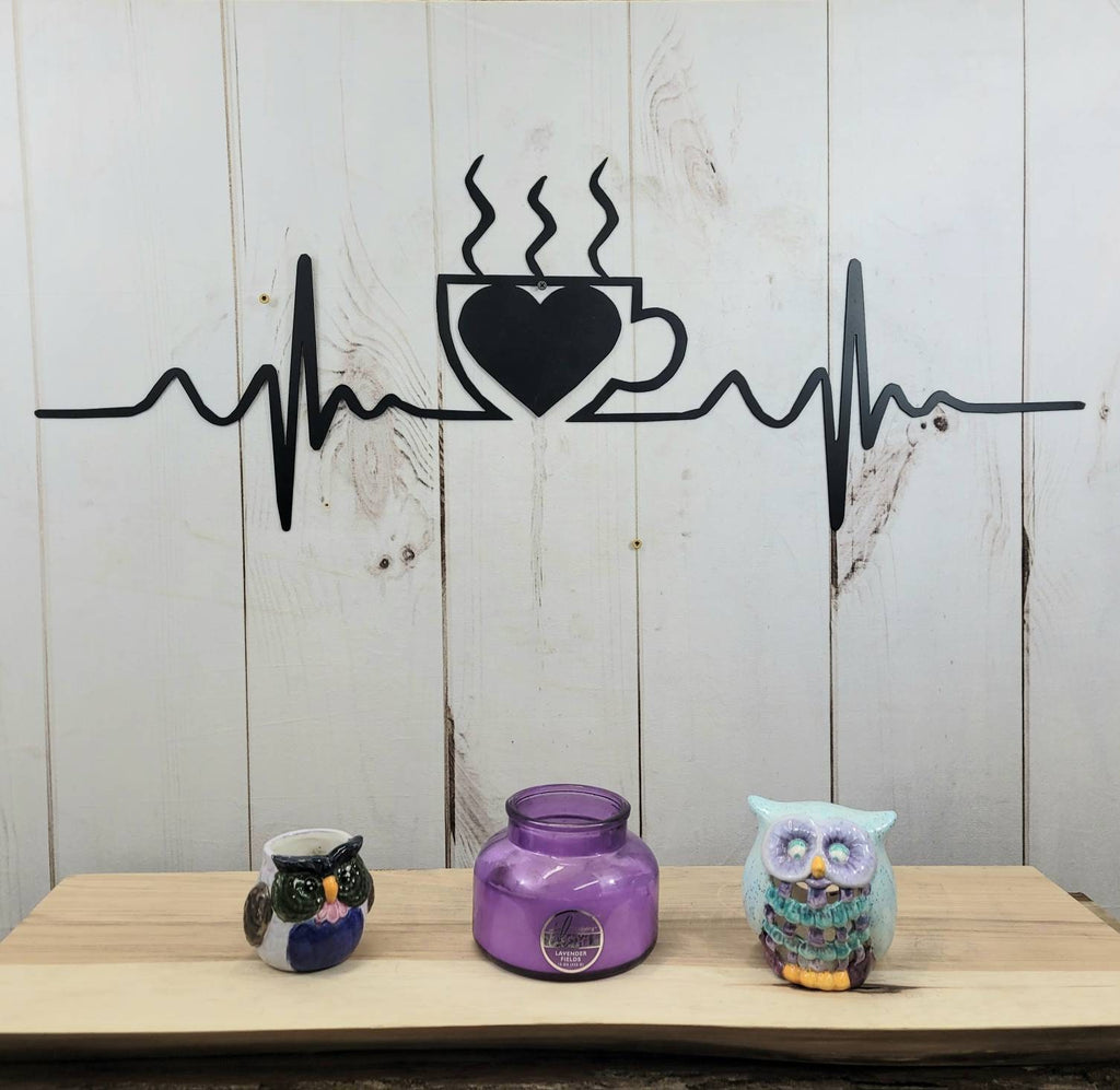 Coffee EKG Metal Wall Sign Aluminum Sign — front view on white background