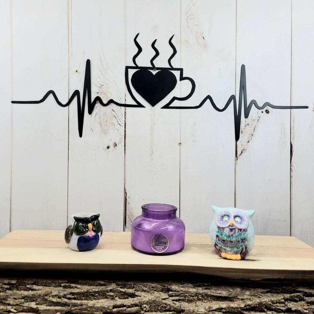 Coffee EKG Metal Wall Sign Aluminum Sign — detail view