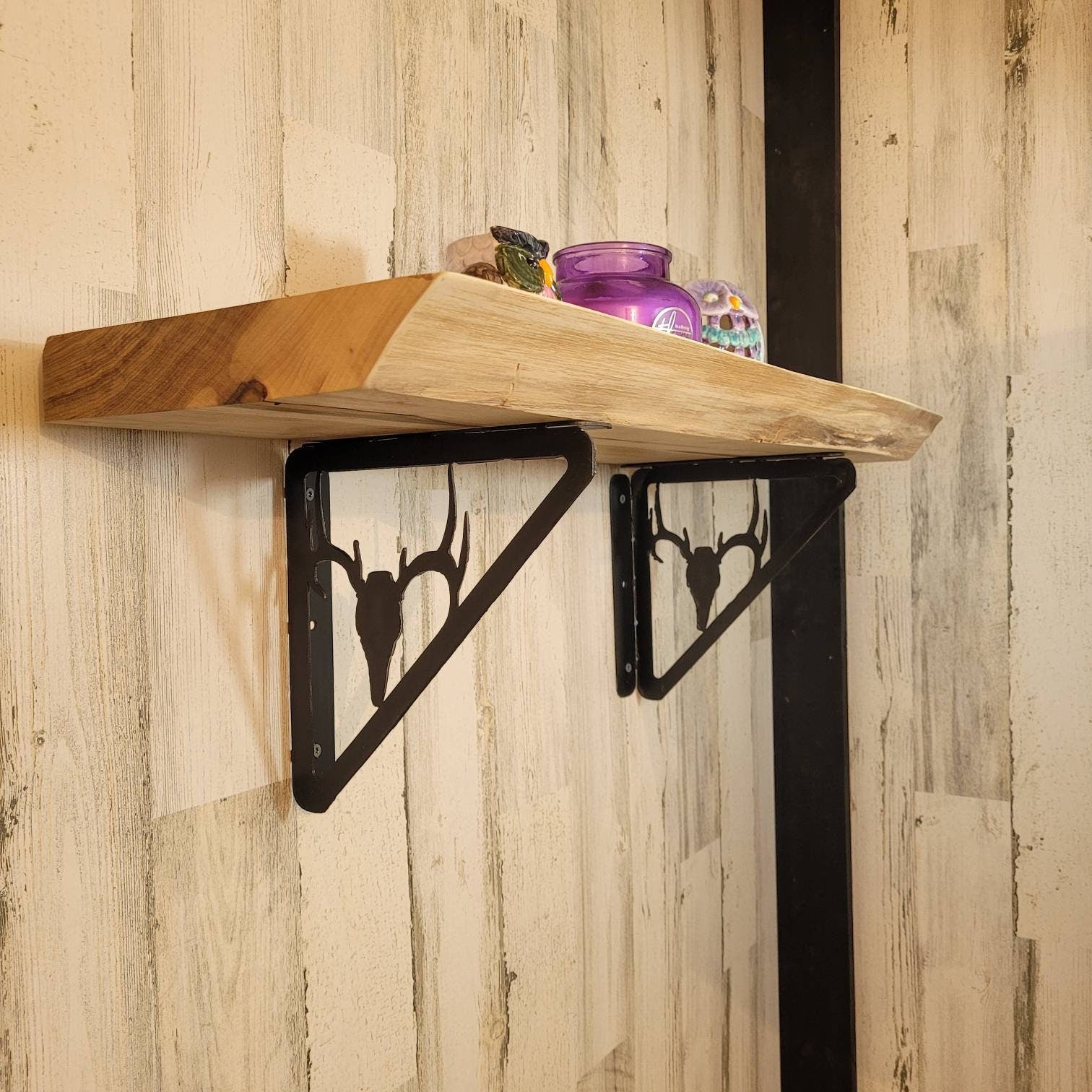 Buck Skull Shelf Bracket Metal Shelf Bracket — lifestyle setting