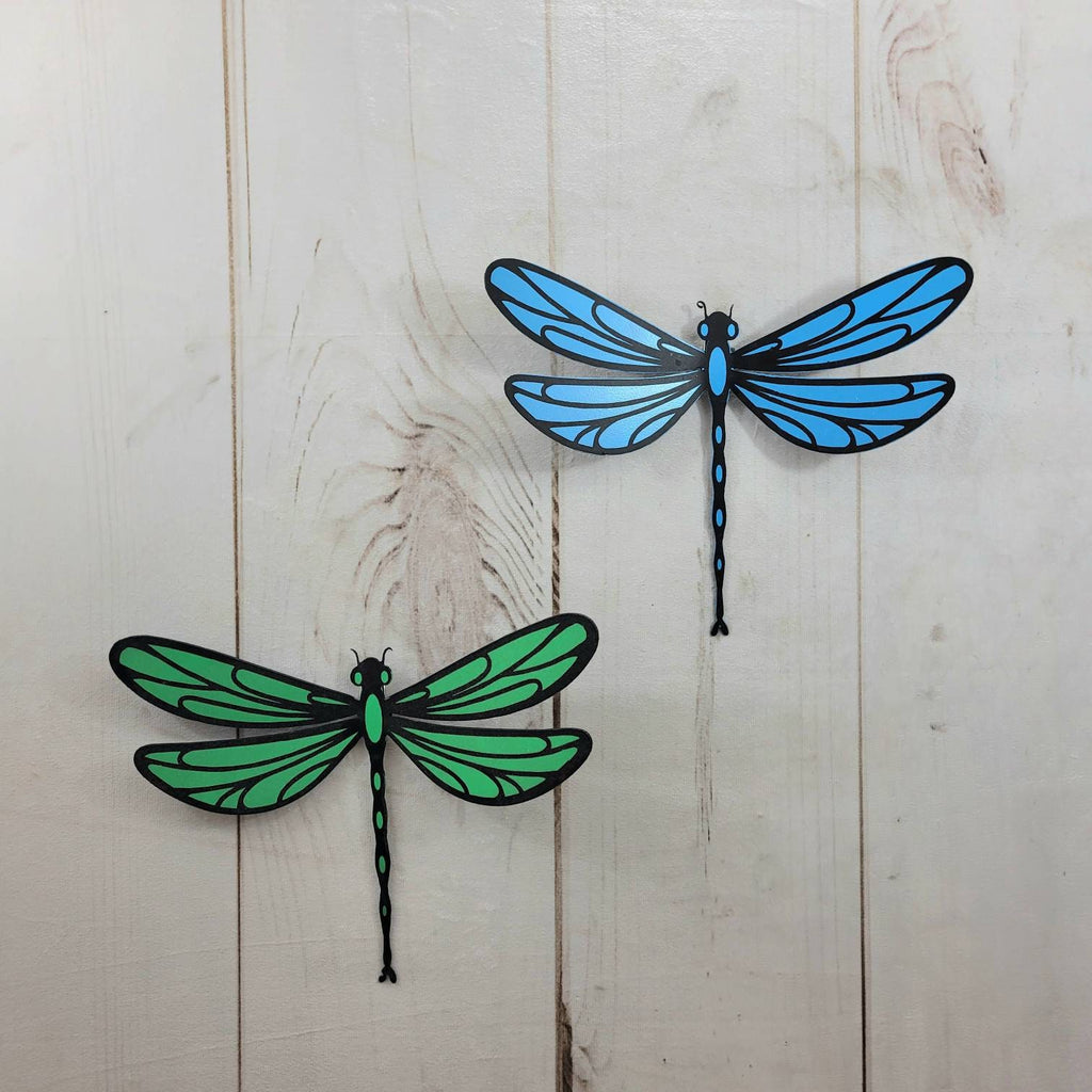 Painted Dragonfly Metal Wall Art Metal Garden Stake — front view on white background