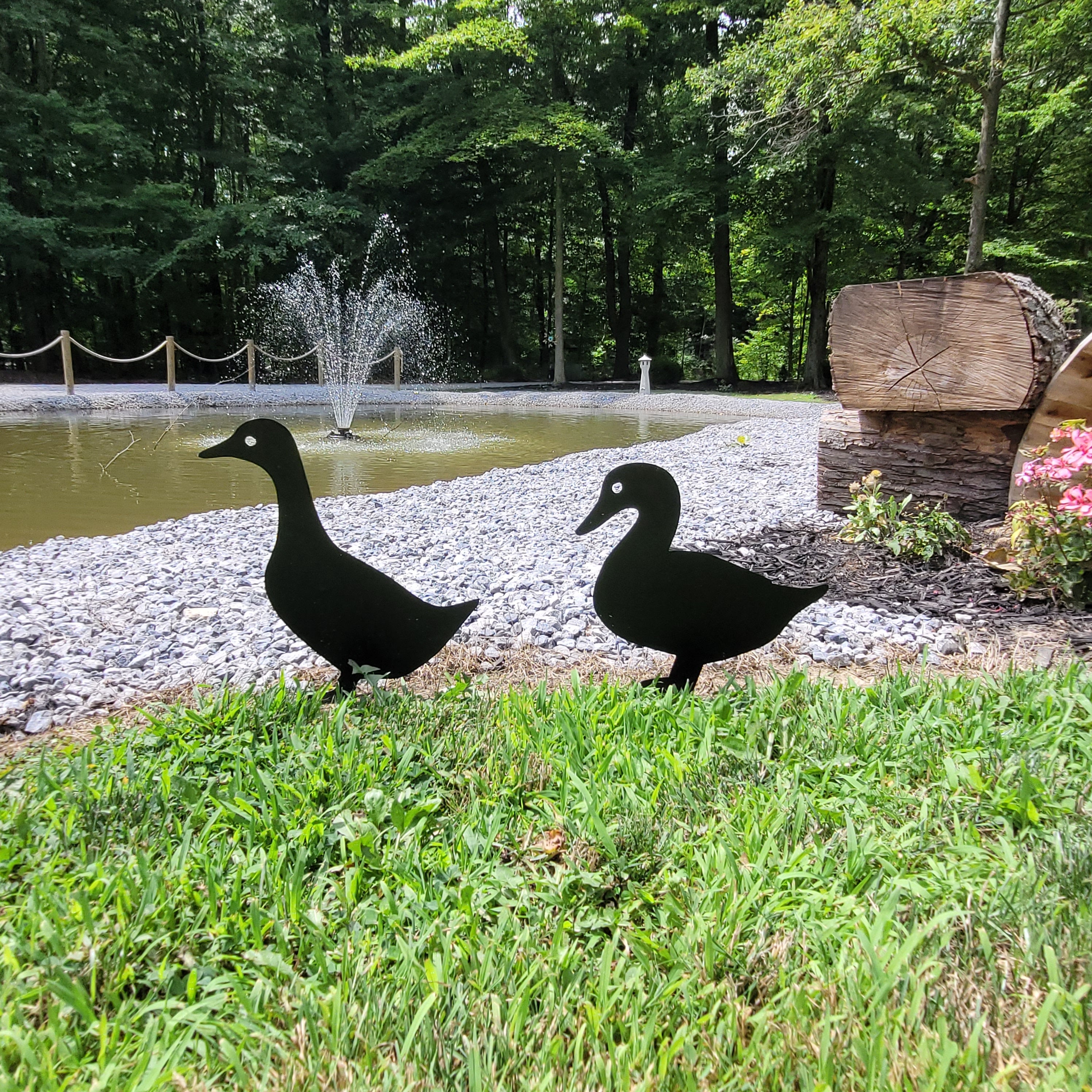 Duck Pair Metal Garden Stake Metal Garden Stake — front view on white background