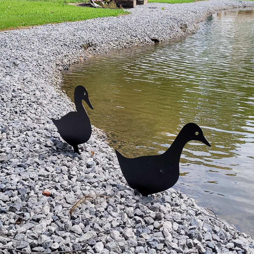 Duck Pair Metal Garden Stake Metal Garden Stake — lifestyle setting