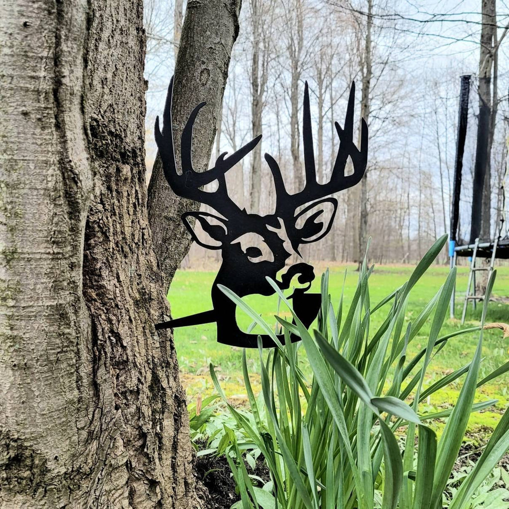 Buck Deer Metal Garden Stake Metal Garden Stake — lifestyle setting