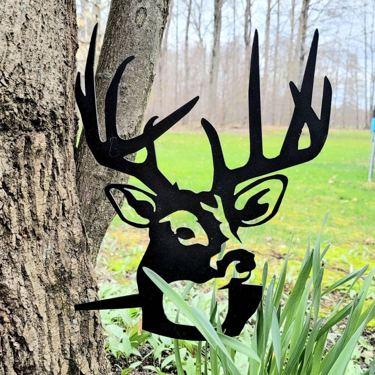 Buck Deer Metal Garden Stake Metal Garden Stake — detail view