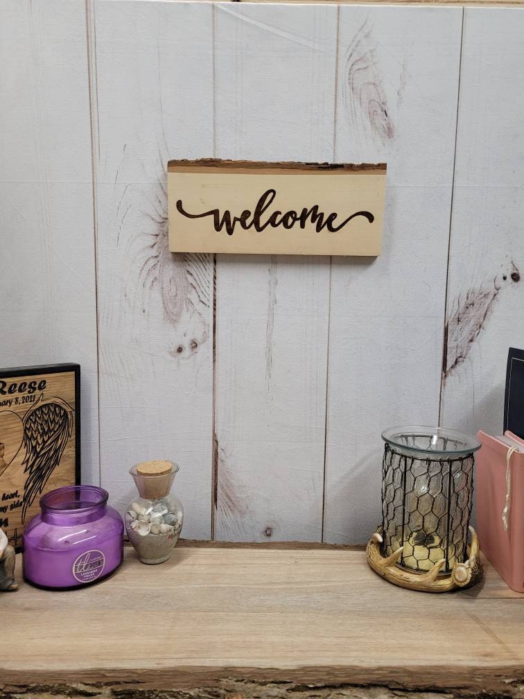 Rustic Live Edge Welcome Sign Wood Sign — lifestyle setting