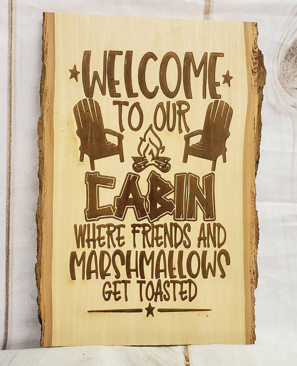 Live Edge Wood Cabin Sign Wood Sign — lifestyle setting