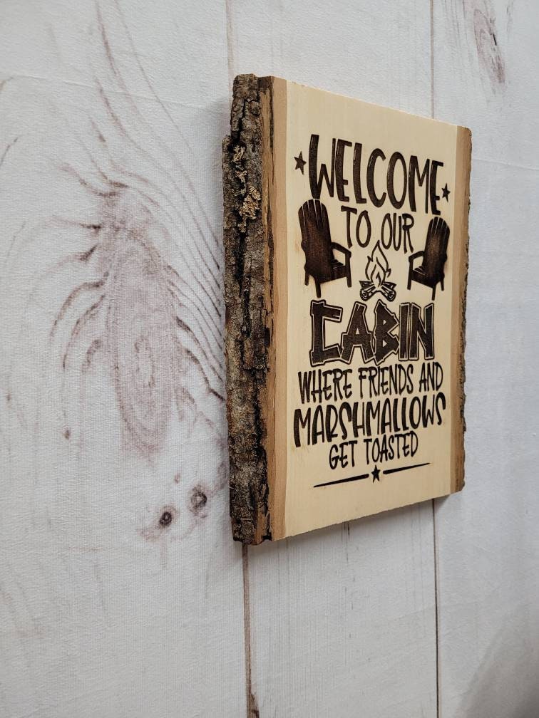 Live Edge Wood Cabin Sign Wood Sign — detail view
