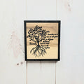 Family tree solid wood carved wall hanging ho Wood Sign — front view on white background