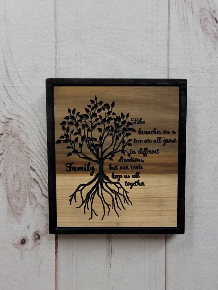 Family tree solid wood carved wall hanging ho Wood Sign — alternate angle