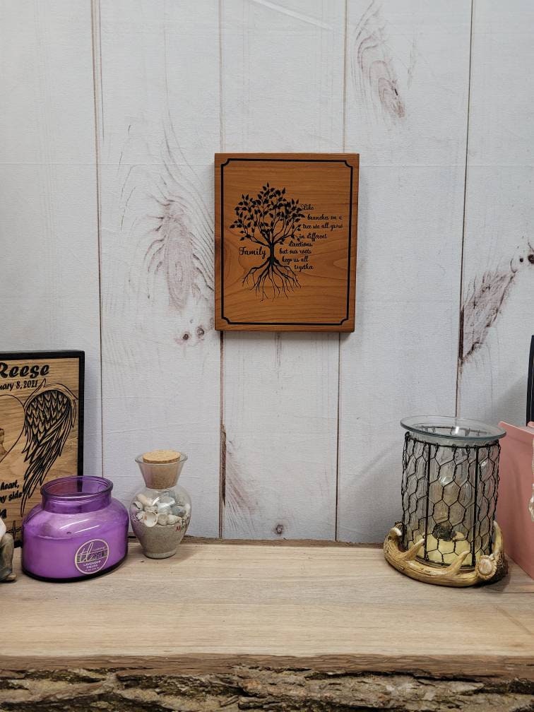 Family tree solid wood carved wall hanging ho Wood Sign — alternate angle