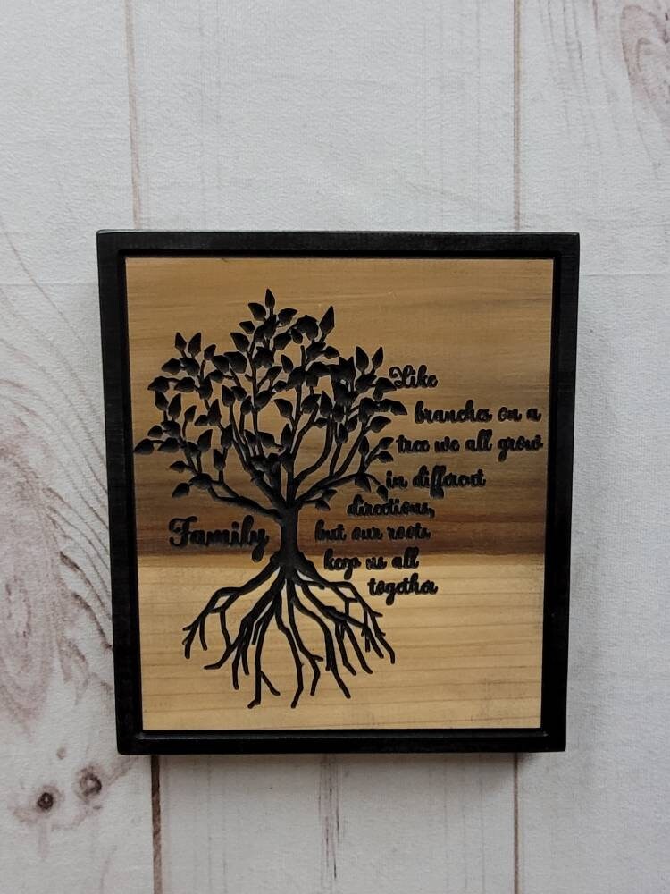 Family tree solid wood carved wall hanging ho Wood Sign — alternate angle