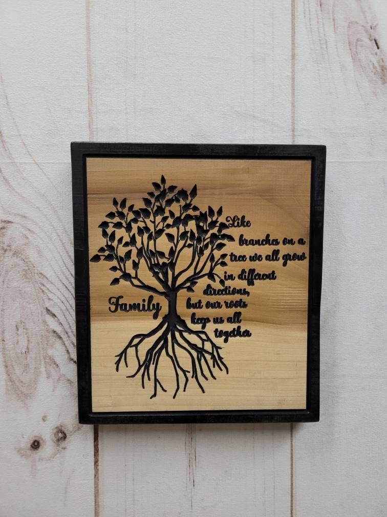 Family tree solid wood carved wall hanging ho Wood Sign — alternate angle