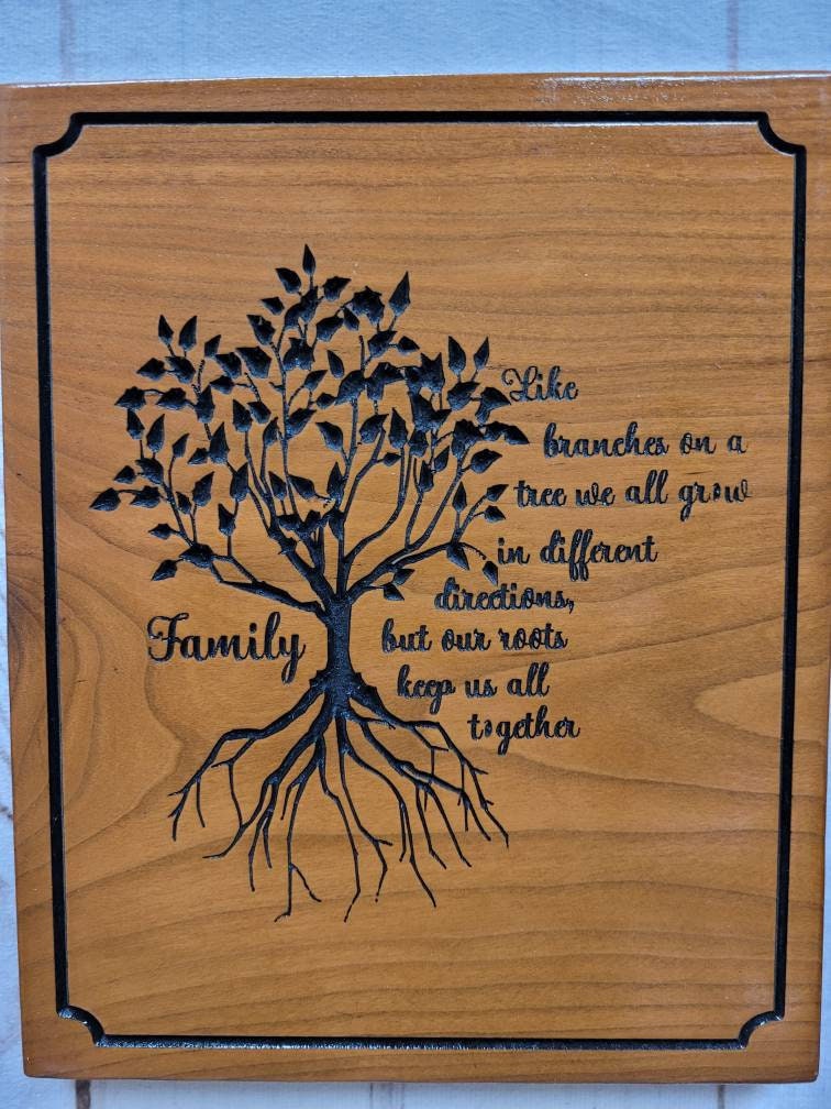 Family tree solid wood carved wall hanging ho Wood Sign — alternate angle
