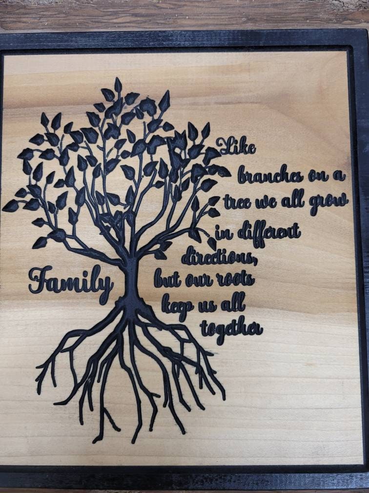 Family tree solid wood carved wall hanging ho Wood Sign — alternate angle