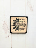 Sunflower Wood Carved Sign Wood Sign — front view on white background