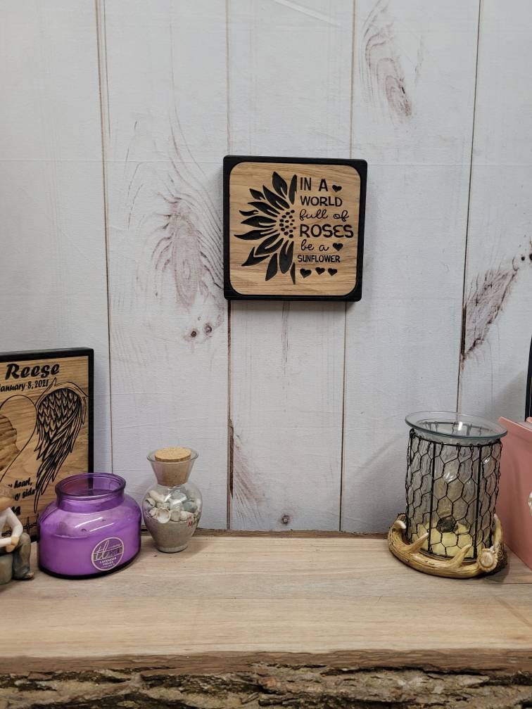 Sunflower Wood Carved Sign Wood Sign — lifestyle setting
