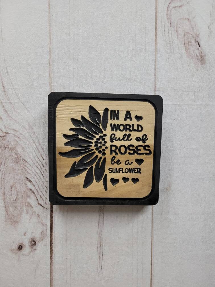 Sunflower Wood Carved Sign Wood Sign — detail view