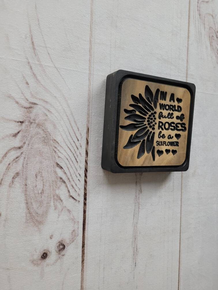 Sunflower Wood Carved Sign Wood Sign — alternate angle