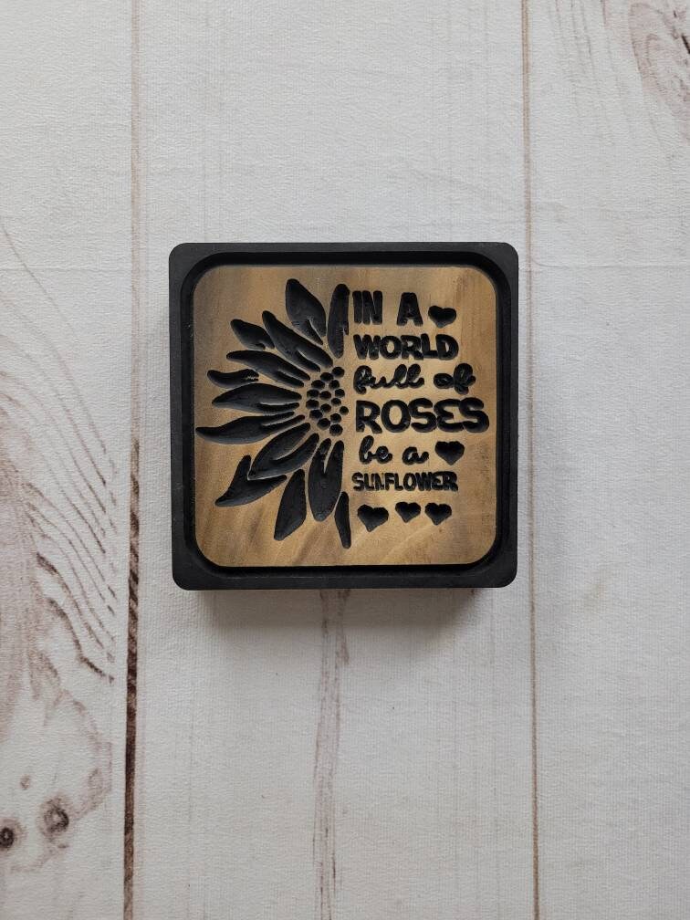 Sunflower Wood Carved Sign Wood Sign — alternate angle