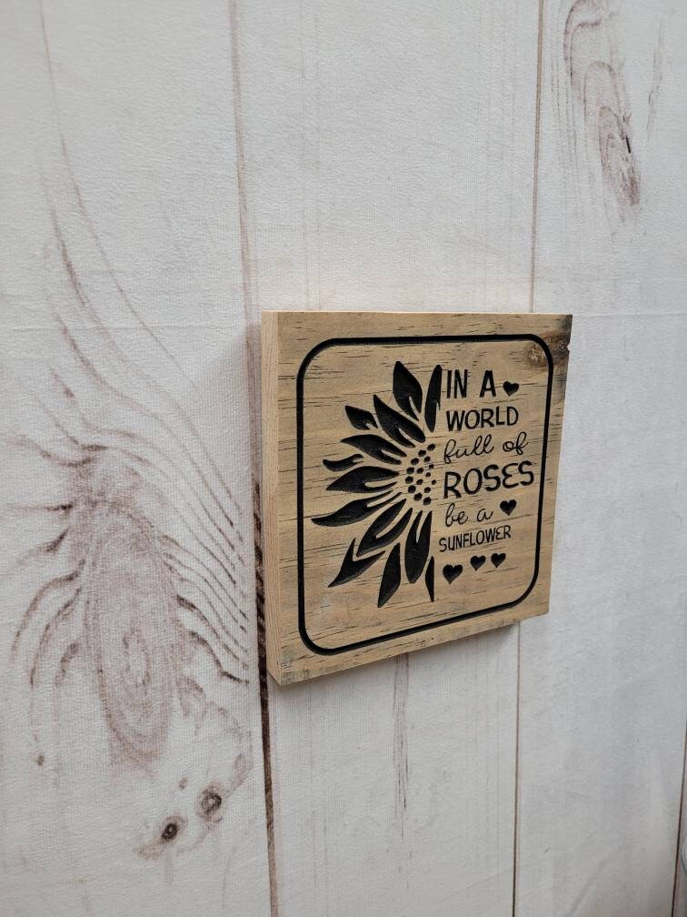 Sunflower Wood Carved Sign Wood Sign — alternate angle