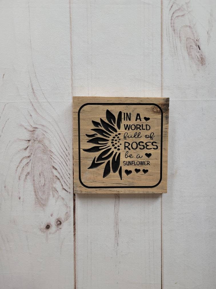 Sunflower Wood Carved Sign Wood Sign — alternate angle