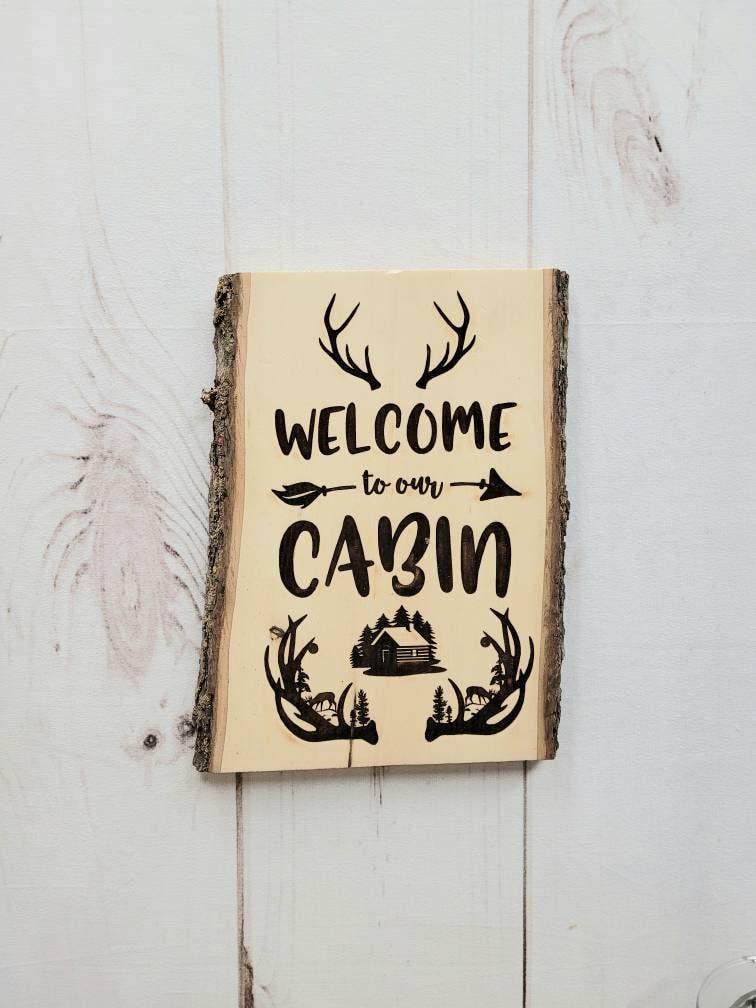 Live Edge Wood Welcome Sign Wood Sign — front view on white background