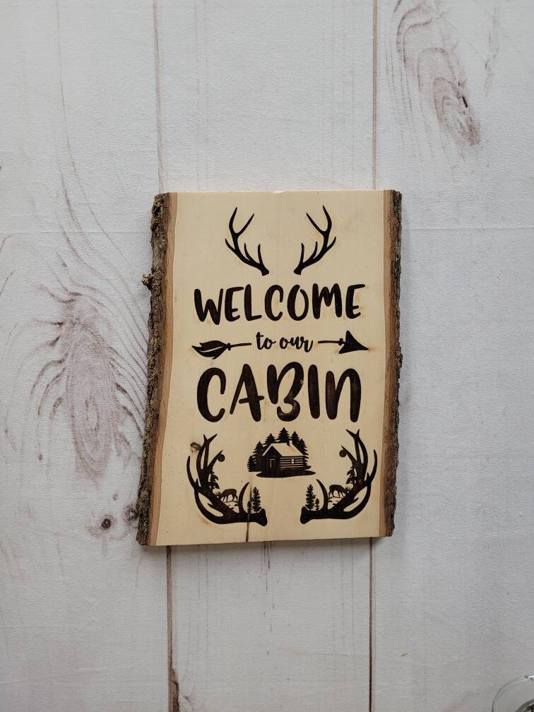 Live Edge Wood Welcome Sign Wood Sign — lifestyle setting