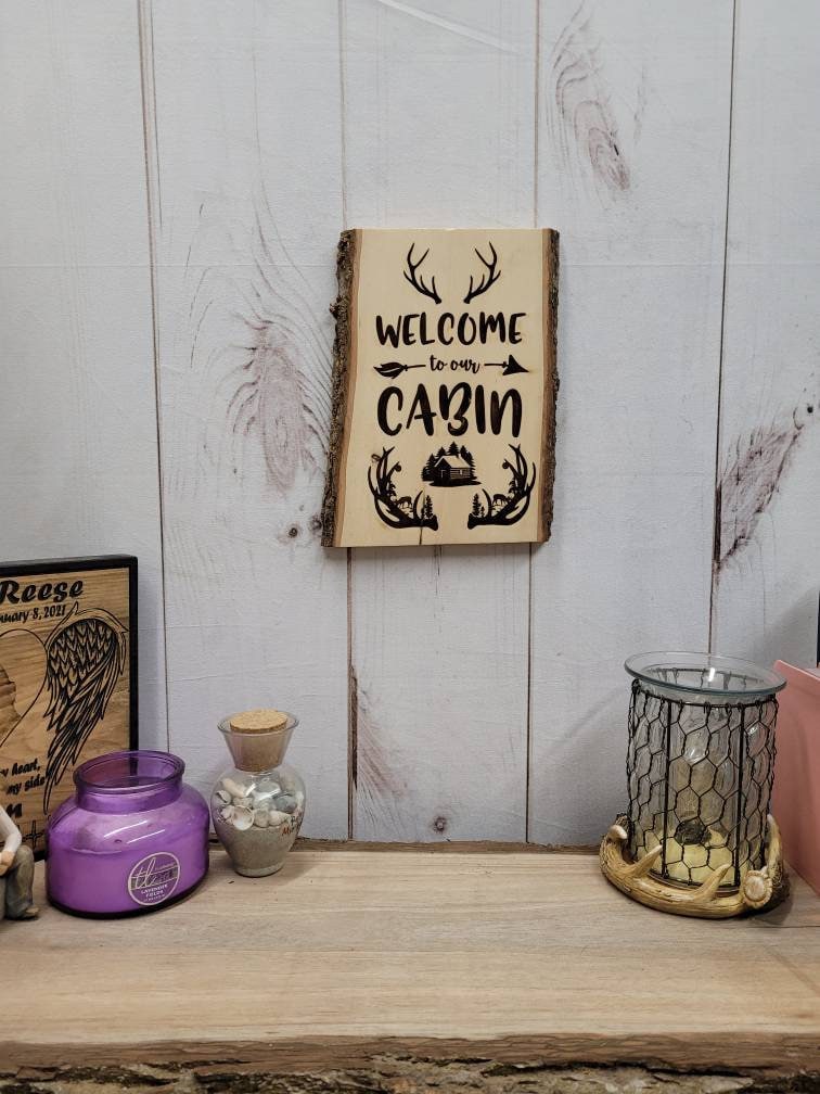 Live Edge Wood Welcome Sign Wood Sign — alternate angle