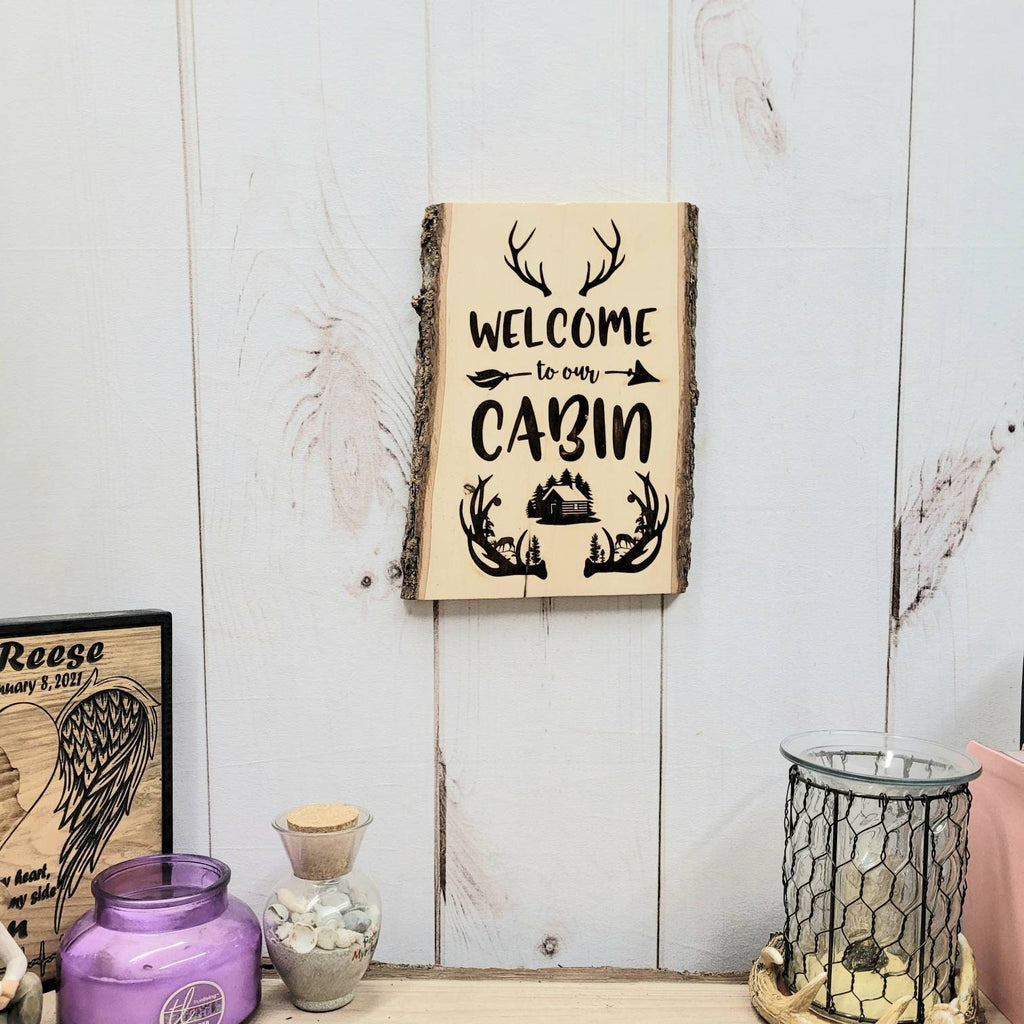 Live Edge Wood Welcome Sign Wood Sign — alternate angle