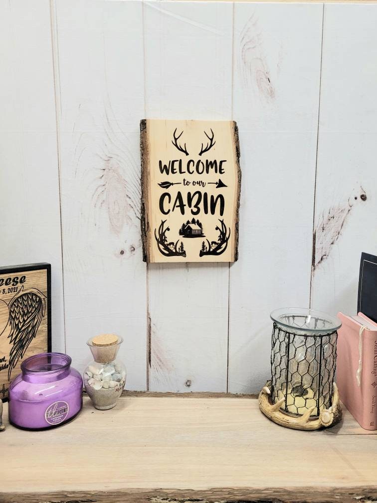 Live Edge Wood Welcome Sign Wood Sign — alternate angle