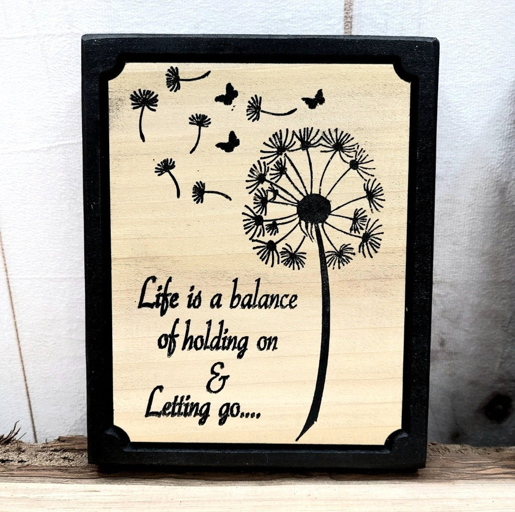 Dandelion Wood Carved Wall Art Wood Sign — front view on white background
