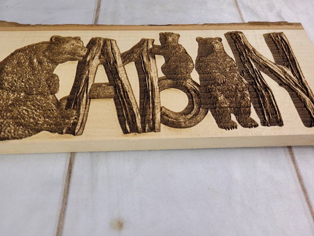 Laser Engraved Cabin with Bears Basswood Wall Wood Sign — lifestyle setting