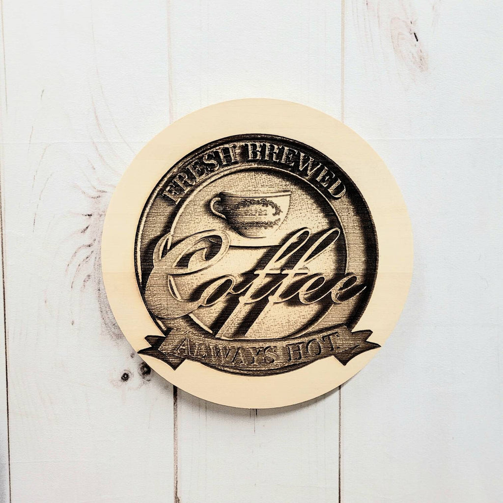 Laser Engraved Coffee Sign Wood Sign — front view on white background
