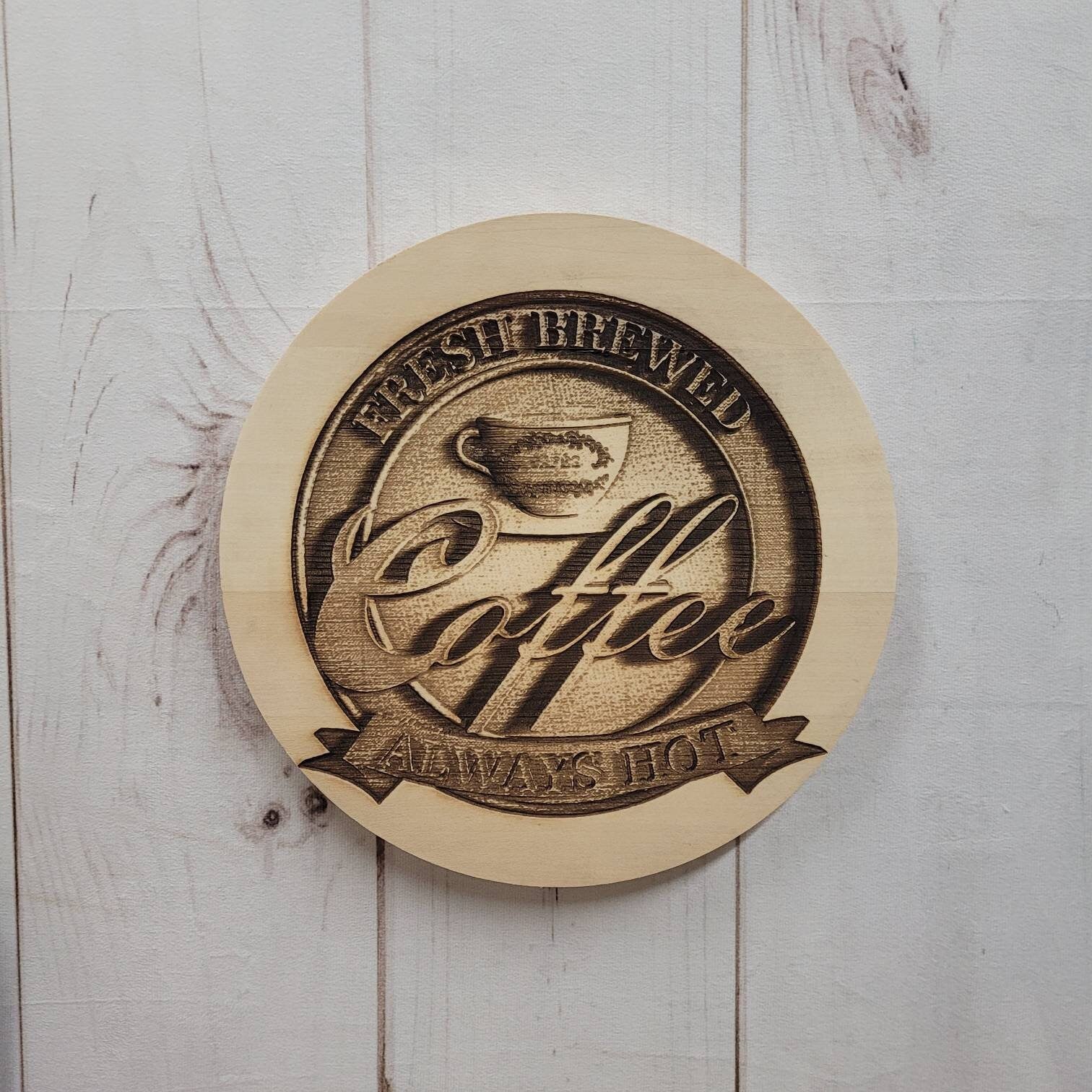 Laser Engraved Coffee Sign Wood Sign — lifestyle setting