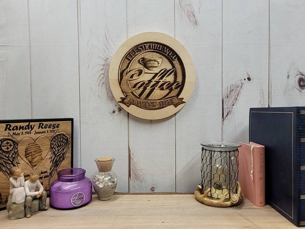 Laser Engraved Coffee Sign Wood Sign — detail view