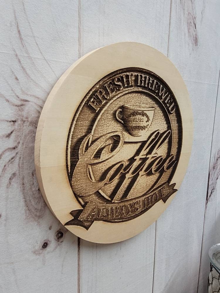 Laser Engraved Coffee Sign Wood Sign — alternate angle