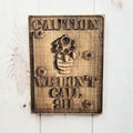Caution Sign 3D Wood Wall Art Aluminum Sign — front view on white background