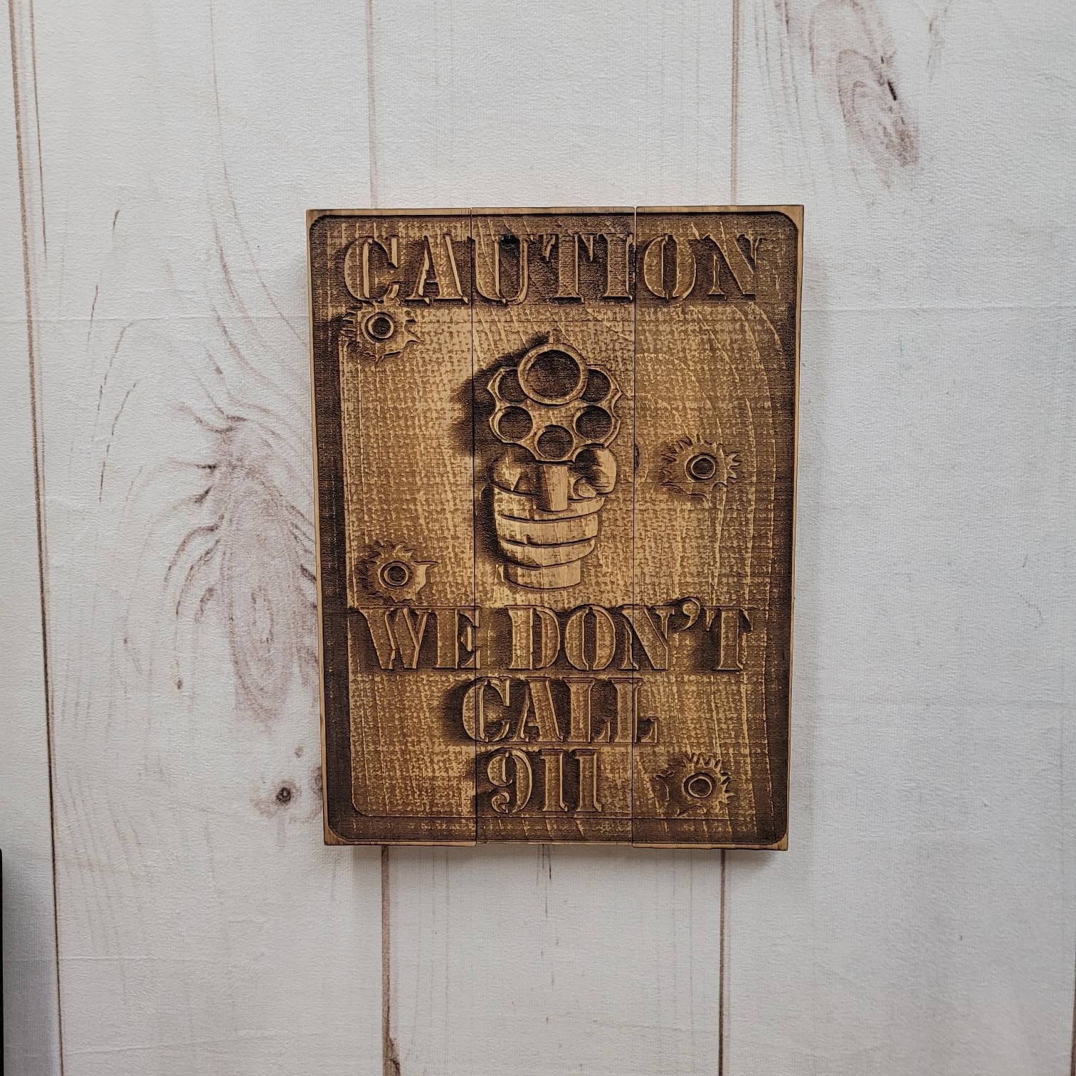 Caution Sign 3D Wood Wall Art Aluminum Sign — lifestyle setting