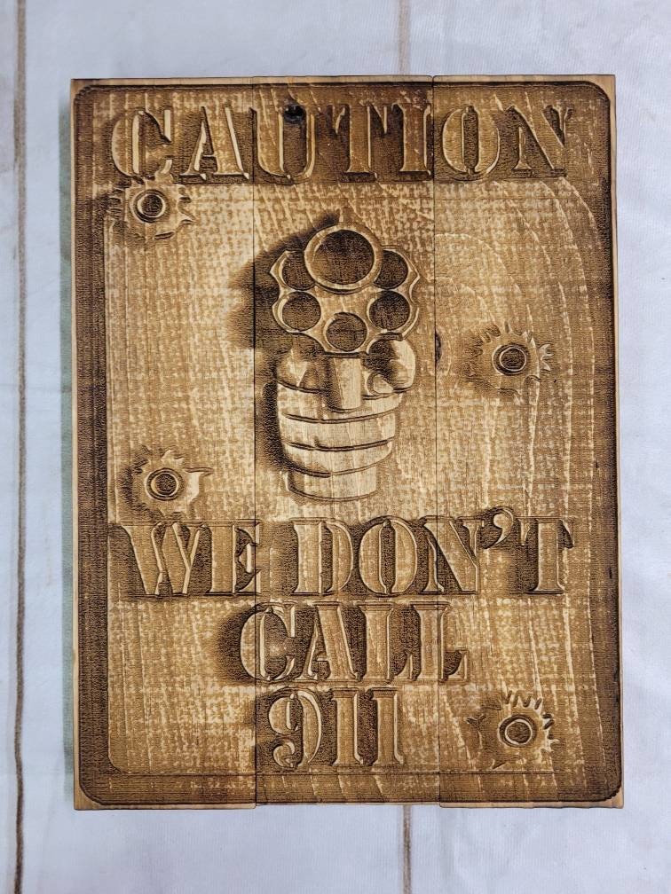 Caution Sign 3D Wood Wall Art Aluminum Sign — alternate angle