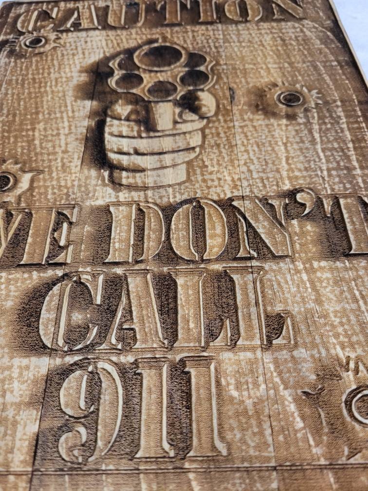Caution Sign 3D Wood Wall Art Aluminum Sign — alternate angle