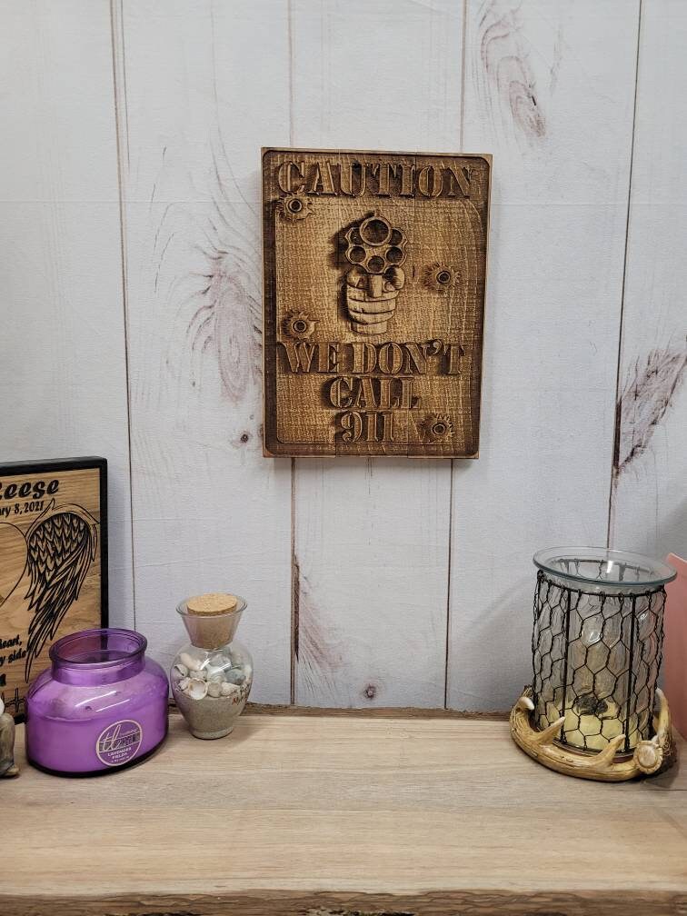 Caution Sign 3D Wood Wall Art Aluminum Sign — alternate angle