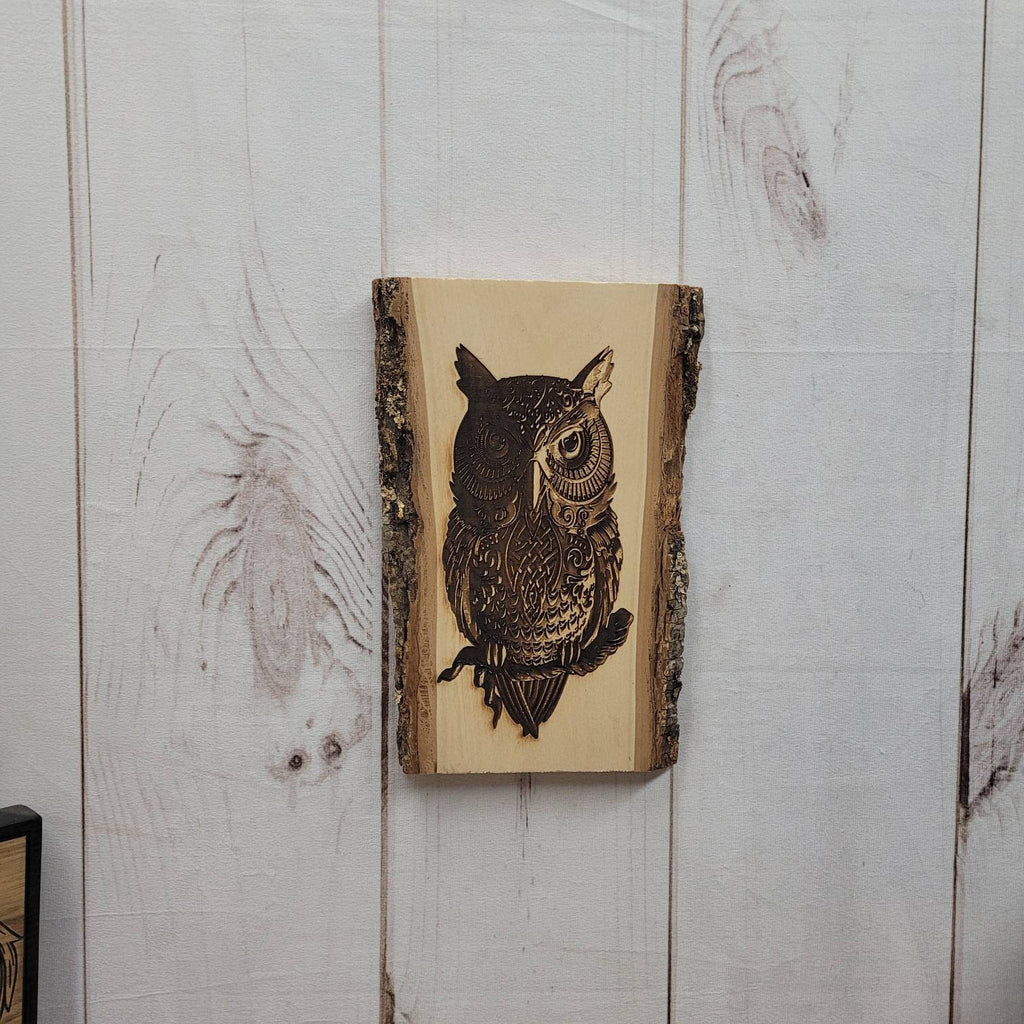 Laser Engraved Owl Wood Art Wood Sign — lifestyle setting