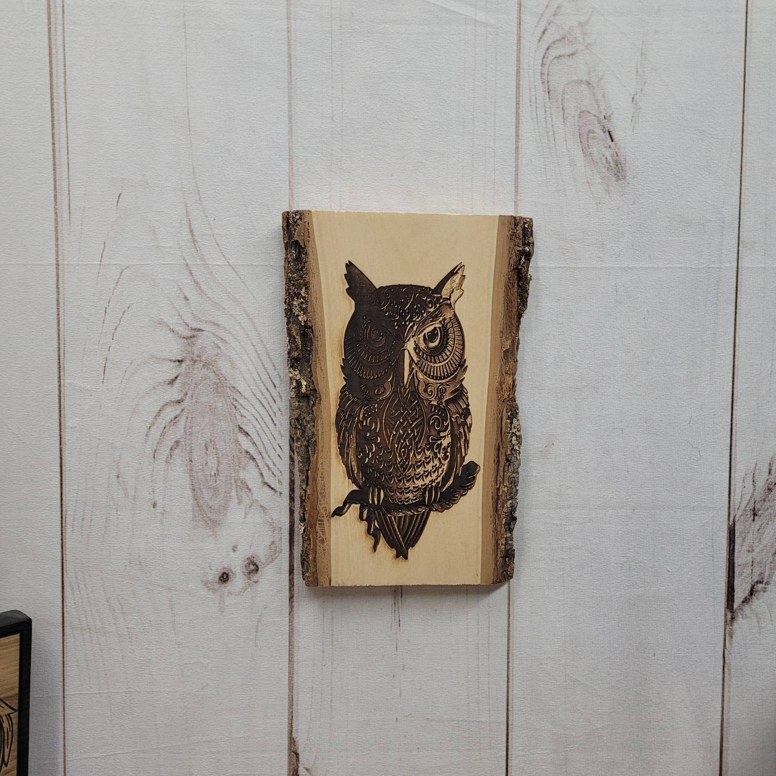 Laser Engraved Owl Wood Art Wood Sign — lifestyle setting