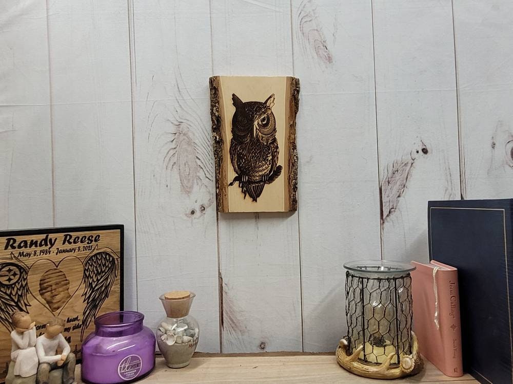 Laser Engraved Owl Wood Art Wood Sign — alternate angle