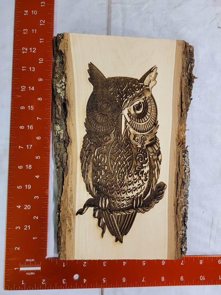 Laser Engraved Owl Wood Art Wood Sign — alternate angle