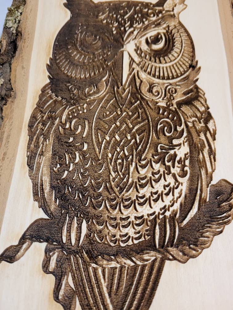 Laser Engraved Owl Wood Art Wood Sign — alternate angle