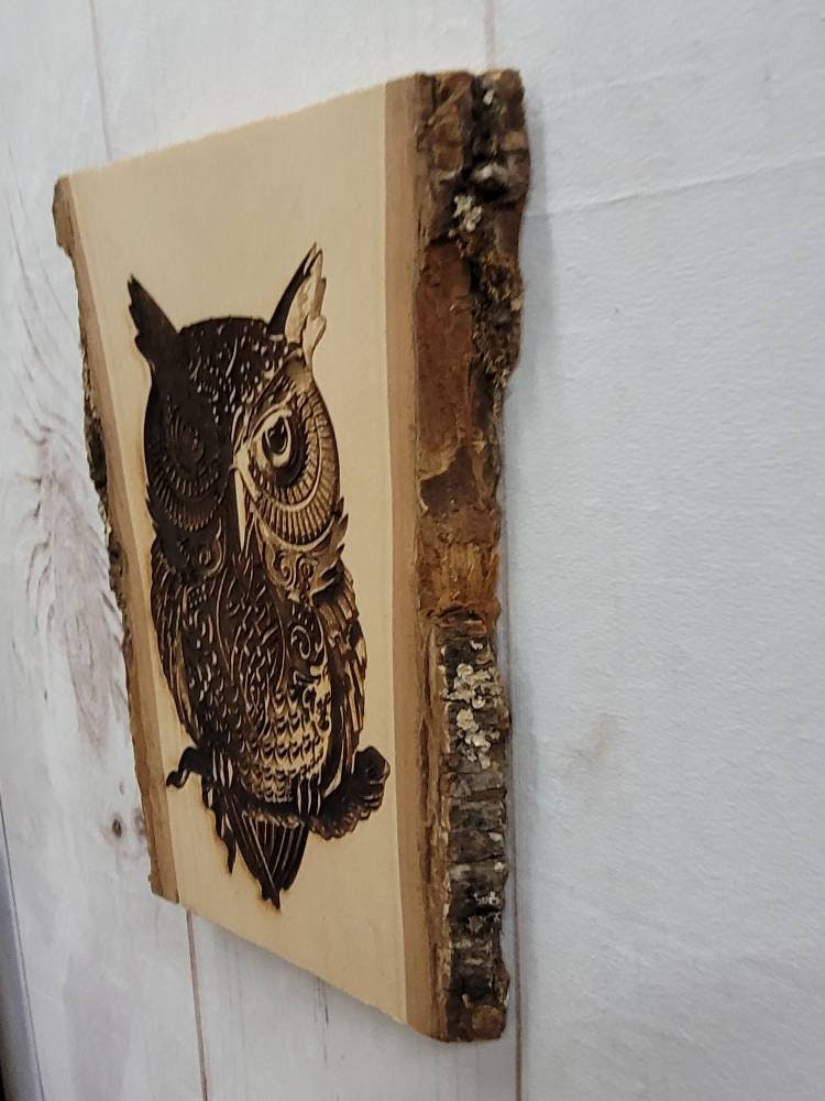 Laser Engraved Owl Wood Art Wood Sign — alternate angle
