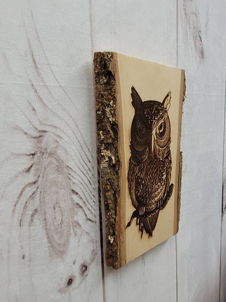 Laser Engraved Owl Wood Art Wood Sign — alternate angle
